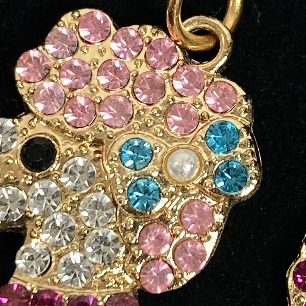 Poodle Rhinestone Keychain Bag Charm Blue Pink Multicolor Gold Tone Metal New